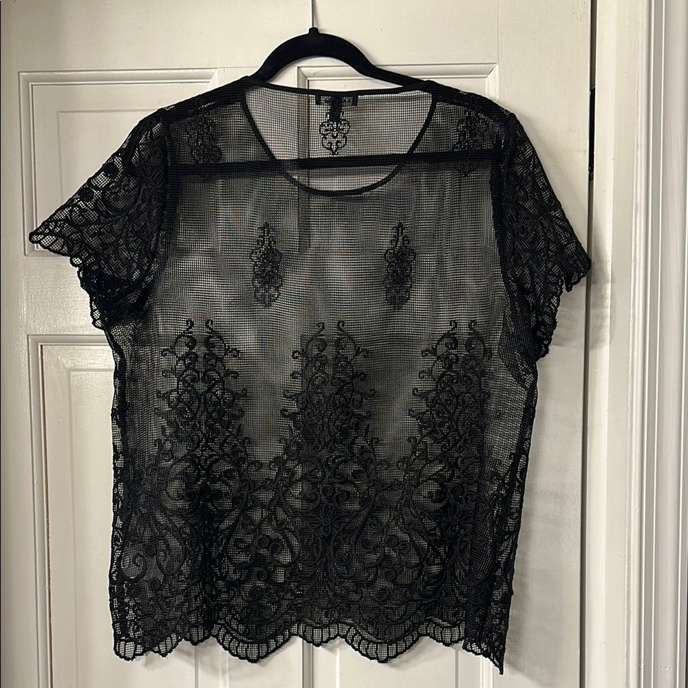 Express Sheer Black Blouse with Intricate Embroidery - Picture 3 of 3